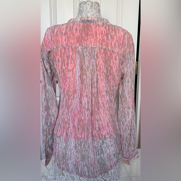 a.n.a M sheer blouse collarless 4 button front long sleeve convertible to 3/4” - Picture 3 of 14